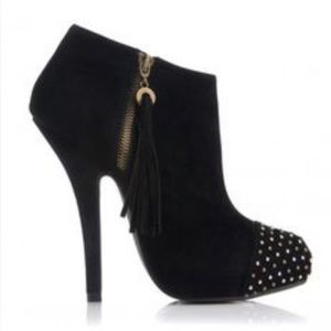 Platform booties black suede with studded toe. Size 7